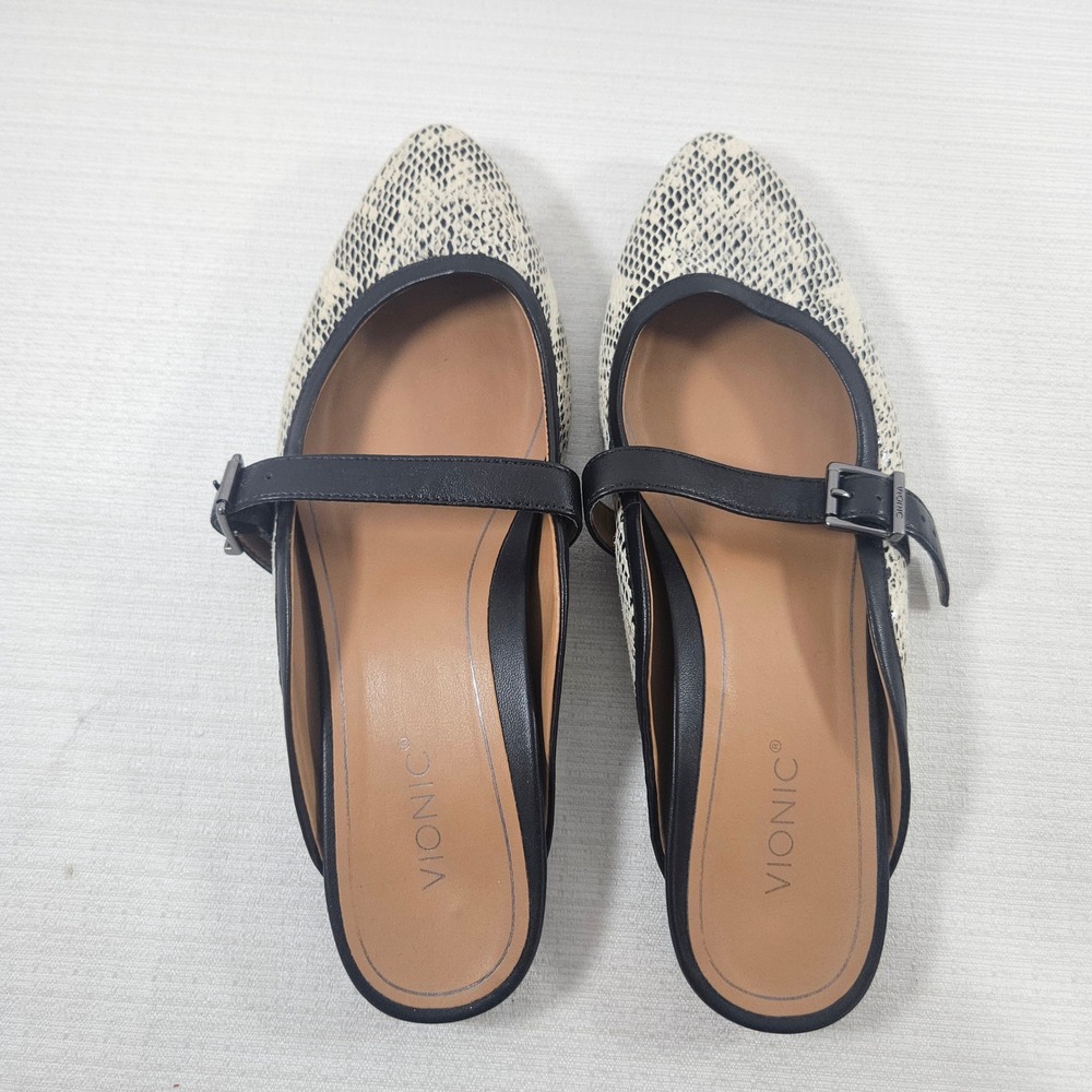 Vionic Sz 7 Adrie Mary Jane Mules Snakeskin Pointed Toe Slides  orthopedic